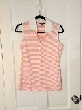 Brooks Brothers Peach White Stripe Polo - Tennis Golf Shirt